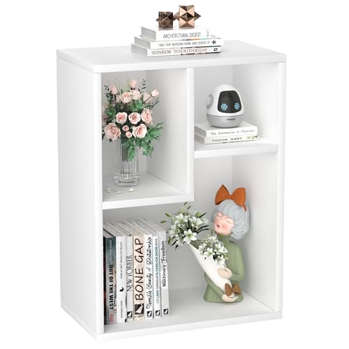 VECELO Wide Kids Staggered 3-Cube Bookshelf, Extra Large Freestanding Open Storage Organizer with Multi-Size Compartments for Large Hardcover Books,Toys & Decor,Ideal for Bedroom Playroom,White - color: Pearl White, size: 3 Cube Wide