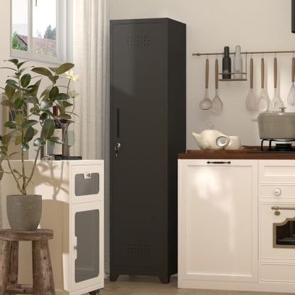 Utility Closet for Cleaning Supplies, Black Metal Storage Cabinet - color: 65"h 1 Door - Black