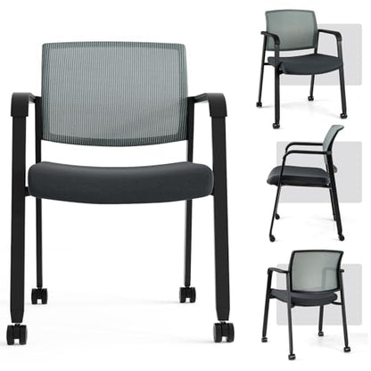 Giantex 4-Pack Waiting Room Chair Set, Rolling Office Desk Chairs with PU Wheels, Armrests, Stackable Guest Chair for Office, School, Lobby,Reception, Conference, Grey - color: Grey