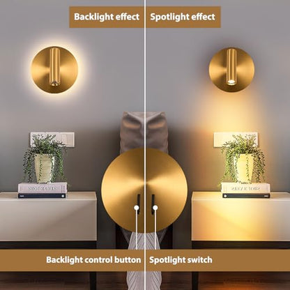ZEROUNO Wall Mount Reading Light for Bedroom, Backlight Night Wall Lamp, Hardwired Sconce with Switch,LED Wall Lighting for Bedroom Bedside Lamps (Antique Bronze) - color: Gold
