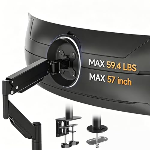 Suptek Single Monitor Arm for 27–57 Inch Ultrawide Large Screen Monitors, Heavy Duty Gas Spring Desk Mount with Tilt Swivel, VESA 75/100, Supports 59.4 lbs, Clamp & Grommet, MD71MAX - color: Black, size: 27–57 Inch