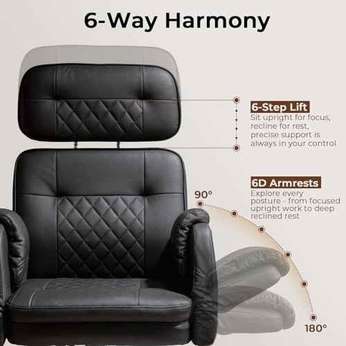 Big and Tall Ergonomic Office Chair, Criss Cross Desk Chair with Pivot Arms | High Back Executive Leather Chair with Spring Seat, Wide Computer Gaming Chair for Home, Makeup & Bedroom, Black, 49.6”H×22”W - color: Black, size: 49.6”H×22”W