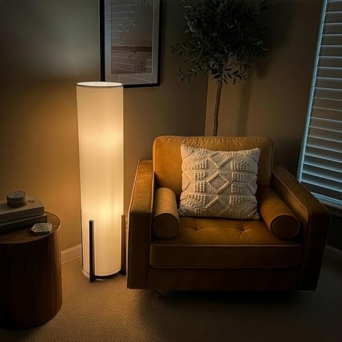 Brightech Parker Paper Lantern Floor lamp, 48 Inch Tall Lamp with Wood Frame, Asian Design for Bedroom, Decorative Tower Shade Lamp for Living Rooms & Offices, Great Living Room Décor