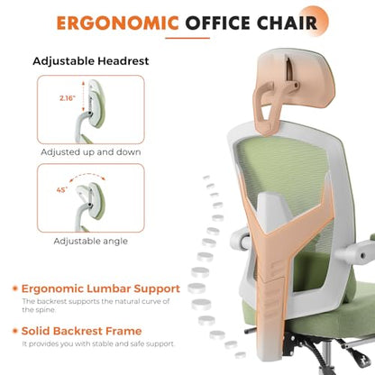 Sweetcrispy Office Computer Desk Chair, Ergonomic High-Back Mesh Rolling Work Swivel Chairs with Wheels, Comfortable Lumbar Support, Comfy Arms for Home, Bedroom, Study, Student, Green | High-Back Mesh, 360° Rolling Work, Comfy Arms, Home Office Bedroom S