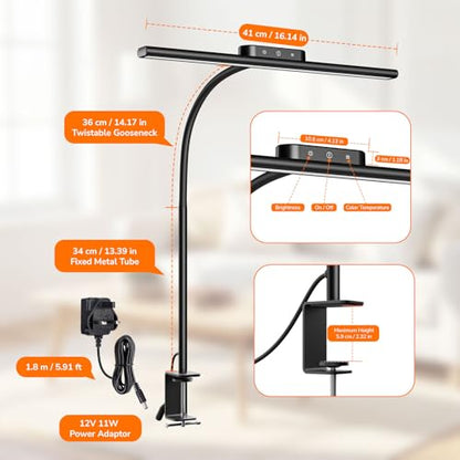 Lepro Led Desk Lamp for Home Office, Desk Light with Clamp, 11W 700LM Black - color: Black
