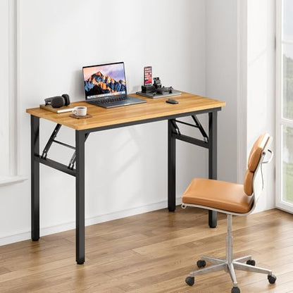 Need Office Computer Desk 35.8 Inch Sturdy Folding Laptop Table Teak | Black Frame Writing Gaming Work Table/Foldable Home Office Desk/Sewing Table, No Assembly Required - color: Teak & Black Frame, size: 35.8inch
