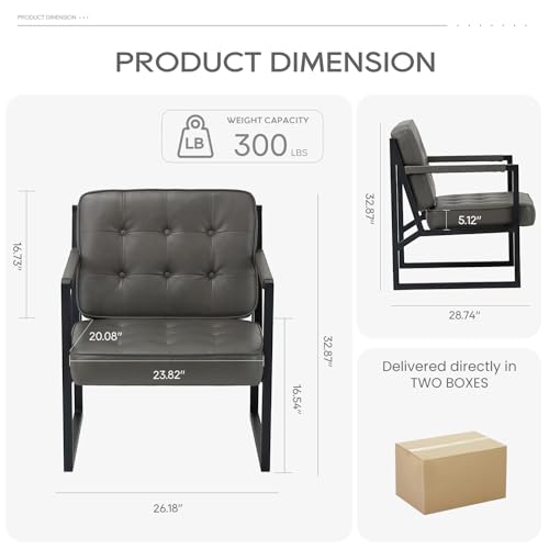COLAMY Accent Chairs Set of 2, Modern Accent Arm Chairs for Living Room, Comfy Leather Armchairs with Metal Legs for Bedroom Reception Room, Grey - color: Grey, size: Set of 2
