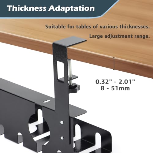 Under Desk Cable Management Tray 2 Pack Black, No Drill Cord Organizer with Clamp for Wire Management, Home & Office Accessories