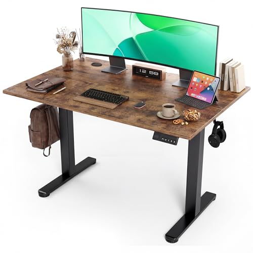 Claiks Electric Height Adjustable Standing Desk, 40x24 Inch, Rustic Brown | Smooth Height Adjustment, 3 Memory Presets, Cable management hub & hook, Stable Steel Frame, 156 lbs Capacity, Easy Assembly - color: Rustic Brown, size: 40