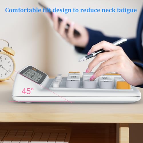 Desktop Calculator with Extra Large 5-Inch LCD Display, 12-Digit Two Way Power Solar & Battery Office Calculator with Big Buttons for Business, Accounting & Home Use(Grey) - color: Grey