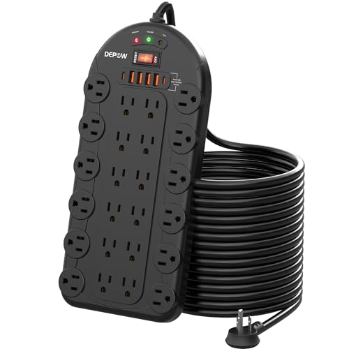 15FT Large Power Strips with 24 Outlet 6 USB, Heavy Duty Long Cord for Home | ETL Listed, 3400 Joules, 1875W/15A, Wide Spaced, Wall Mount, Heavy Duty, Surge Protector for Office & Entertainment Center - size: 15 FT