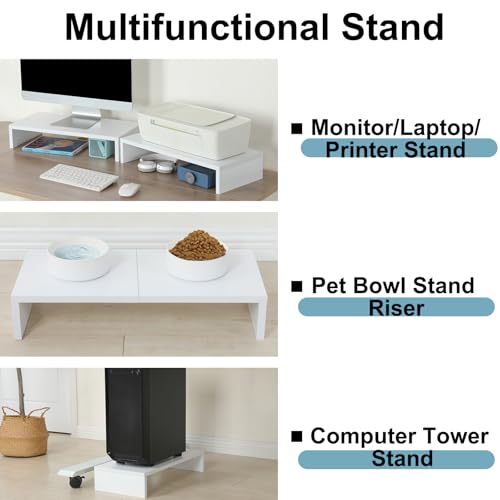 TEAMIX 2 Pack White Monitor Stand Riser 20 inch, Wooden Desktop Stand Shelf - color: White, size: 2 Pack-20 inch
