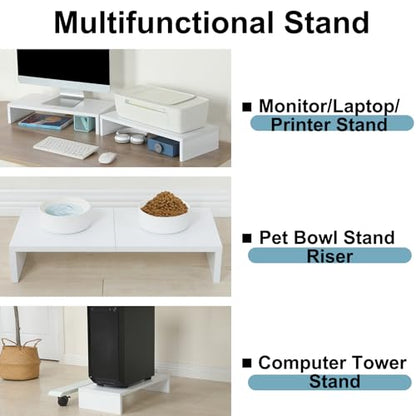 TEAMIX 2 Pack White Monitor Stand Riser 20 inch, Wooden Desktop Stand Shelf - color: White, size: 2 Pack-20 inch