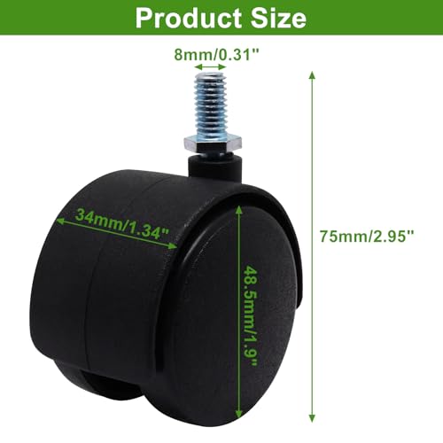 Plastic Caster Wheels 2 Inch, M8 Threaded Swivel Casters Set of 4, Black Nylon Replacement Casters Wheels for Furniture Table Cabinet Office Chair - style: 2 Inch-Threaded Stem