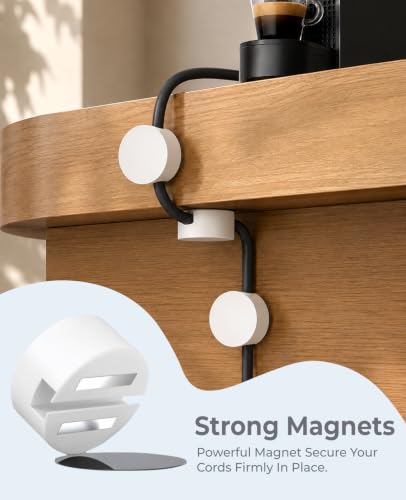 Magnetic Cable Clips White, Cord Organizer Magnet Silicone Cord Management Charging Cable Holder for Metal Desk, File Cabinet, Home and Office, with Extra Adhesive Plates (5 Piece, Large Size) | Fits Larger Cables Up To 0.3" Thick: PC, Computer, Ethernet