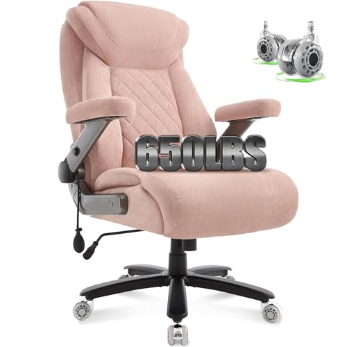 650lbs Big and Tall Office Chair with Thick Spring Cushion,5D Flip Arm Ergonomic Executive Office Chair Adjustable Lumbar Airbag&Extra Wide,Comfy Large Padded Heavy Duty Game Chair,Pinkcloth - color: Pinkcloth
