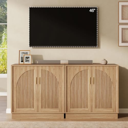 31.5" Fluted Sideboard Cabinet with Arched Doors, Buffet Cabinet, Light Oak - color: Natural Oak