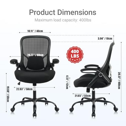 HYLONE 400lbs Heavy Duty Office Chair, 5" Thickened Seat Ergonomic Desk Chair with Adjustable Armrests, Home Office Computer Chairs for Long Hours Mesh Executive Chair(Black) - color: Black