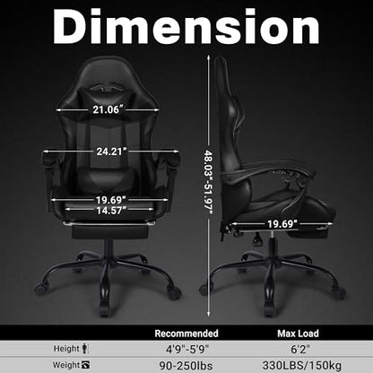 Gaming Chair with Footrest and Lumbar Support, Height Adjustable Chair with 360°Office Desk Chair,Heavy Duty 330lbs Computer Chair for Adults - color: Black