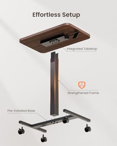 ErGear Mobile Small Standing Desk, Enhanced Adjustable Height Computer Workstations, Portable Rolling Laptop Desk with 4 Lockable Wheels for Home Office & Classroom, Deep Walnut
