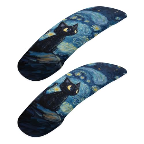 Starry Cat Print Office Chair Arm Covers Protectors Dust-Proof Soft Comfy Computer Chair Armrest Covers for Home Decor, Easy to Install - color: Blue - Starry Cat