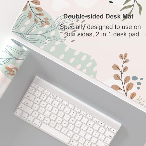 Faux Leather Large Mouse Pad, Office Desk Mat, 31.5"x15.7", Green Pink - color: Silhouette Plants-b, size: 31.5L x 15.7W inches