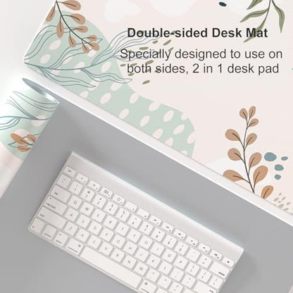 Faux Leather Large Mouse Pad, Office Desk Mat, 31.5"x15.7", Green Pink - color: Silhouette Plants-b, size: 31.5L x 15.7W inches