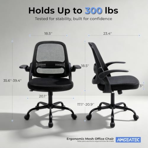 amseatec Mesh Office Chair, Ergonomic Home Office Chair with Flip-Up Arms - color: Black, size: Oversized