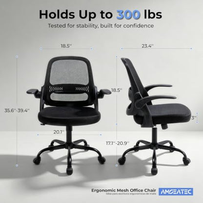 amseatec Mesh Office Chair, Ergonomic Home Office Chair with Flip-Up Arms (Pack of 2) - color: Black, size: Oversized (Pack of 2)