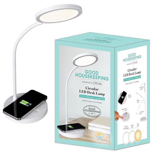 OttLite Good Housekeeping Circular LED Lamp, Wireless Charging, White - color: White