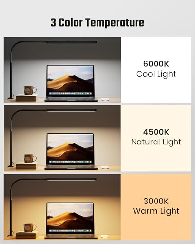 SUPERDANNY Eye-Caring LED Desk Lamp Work Lamp Office Lamp with Side Clamp - color: Black, size: Clamp Mount