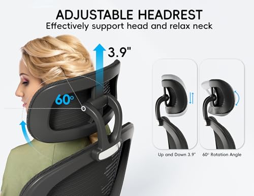 TRALT Office Chair - Ergonomic Desk Chair with Headrest Support for Adults | Home Office Desk Chair with Lumbar Support - Ergonomic Mesh Chairs 330 lb Wide Seat with Headrest, Comfy Desk Chair(Black) - color: Black