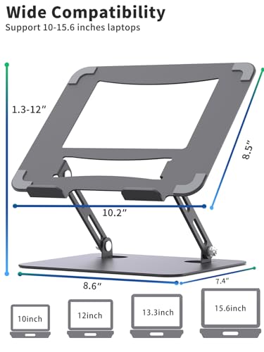 SOUNDANCE Laptop Stand for Desk with Stable Heavy Base, Adjustable Height Multi-Angle, Ergonomic Metal Riser Holder, Foldable Mount Elevator, Compatible with 10 to 15.6 Inches PC Computer, Grey - color: C-Grey