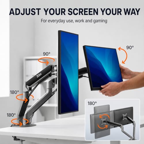 3IDEE FlexiLite Dual Monitor Arm Desk Mount for 17-32" Screens, Holds up to 20 lbs per Monitor, Slim Aluminium Design, Fully Adjustable, Quick Box to Desk Setup, Clamp/Grommet Base, VESA 75/100 - size: 2 Monitore
