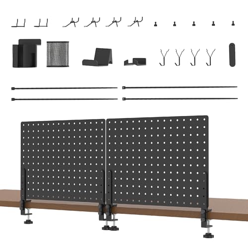 HUHOLE 32 x 12 Inch Clamp On Desk Pegboard Complete Kit | No Drill Metal Privacy Panel and Organizer with Accessories for Home Office, Gaming Setup, Cables and Supplies