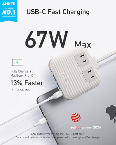 Anker Travel Power Strip, Anker Nano 67W Max 6-in-1 USB C Charger, 2 USB C - color: Shell White