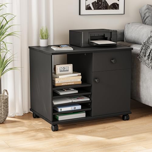 Quikraen Rolling File Cabinet with Doors | Adjustable Shelves Under Desk Storage Cabinet for Office Supplies Mobile Filing Cabinet Black - color: Black