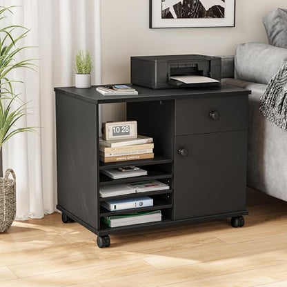 Quikraen Rolling File Cabinet with Doors | Adjustable Shelves Under Desk Storage Cabinet for Office Supplies Mobile Filing Cabinet Black - color: Black