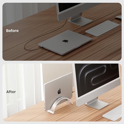 Acrylic Vertical Laptop Stand for Desk,Acrylic Invisible Desktop Notebook Dock,Vertical Laptop Holder Space-Saving Organizer for All MacBook, Surface, Samsung, HP, Dell - color: Clear