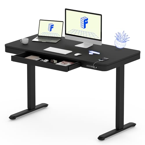 FLEXISPOT Comhar 48" Electric Standing Desk with Drawers, USB Charging Ports, Quick Assembly, Height Adjustable Sit Stand Computer Desk with Child Lock for Contemporary Home Office, Black - size: 48"Black