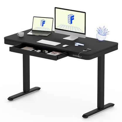 FLEXISPOT Comhar 48" Electric Standing Desk with Drawers, USB Charging Ports, Quick Assembly, Height Adjustable Sit Stand Computer Desk with Child Lock for Contemporary Home Office, Black - size: 48"Black