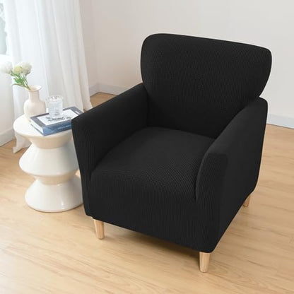 LiveGo Stretch Mid Century Modern Armchair Slipcover 1-Piece Jacquard Accent Chair Covers with Arms Soft Waterproof Chair Slipcovers for Living Room Furniture Protector Office (Black a) - color: Black a