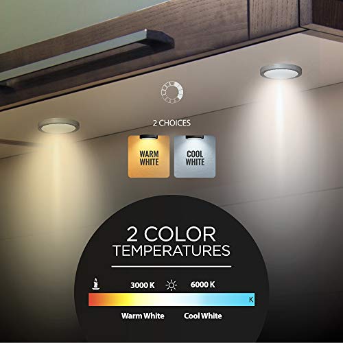EShine Under Cabinet LED Puck Lights with Dimmer Switch, Dimmable, 12 Pcs, White Round Under Counter Lights for Kitchen, Garage, Office, Desk - Cool White (6000K) - color: Cool White (6000K), size: 12 pack