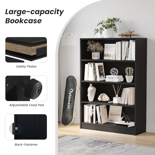 Farini 48 Inch Tall Bookcase,4 Shelf Bookshelves,Adjustable Bookshelf for Home Office,Black - color: Black, size: 4 shelf