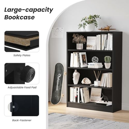 Farini 48 Inch Tall Bookcase,4 Shelf Bookshelves,Adjustable Bookshelf for Home Office,Black - color: Black, size: 4 shelf
