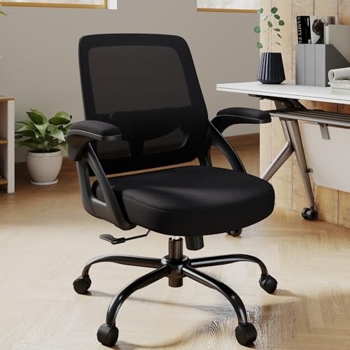 AnyGod Big and Tall Office Chair 400lbs Heavy Duty, Comfy Mesh Desk Chair | Wide Seat Computer Chair, Ideal for Heavy People, Ergonomic Design, Lumbar Support, Flip-up Armrests, Swivel Executive Chair
