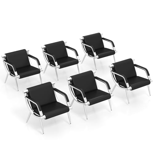 Kinsuite 1-seat Waiting Room Chairs - 6pcs Office Reception Chairs for Salon Barber Bench Airport Bank Hall PU Leather, Black - size: 1-seat*6