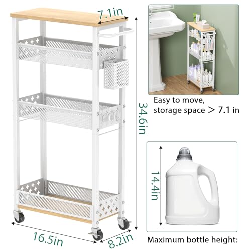 XYZLVSI Slim Rolling Storage Cart, 4 Tier Narrow Shelf for Small Spaces - color: White