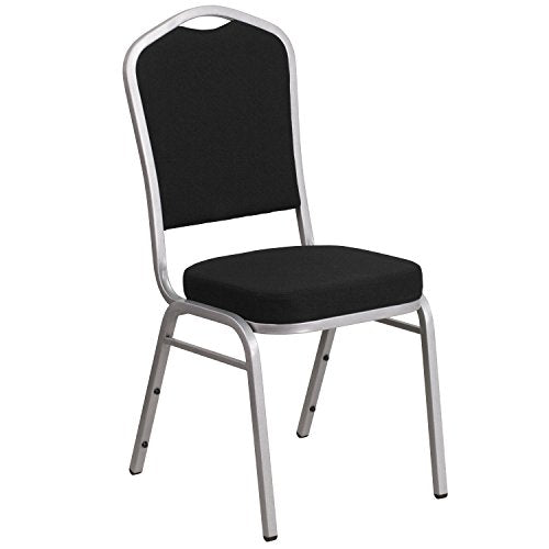 Flash Furniture Hercules Fabric Crown Back Stackable Banquet Chair, Silver | Silver Frame, Fabric Upholstery - color: Black Fabric/Silver Frame, size: Set of 1