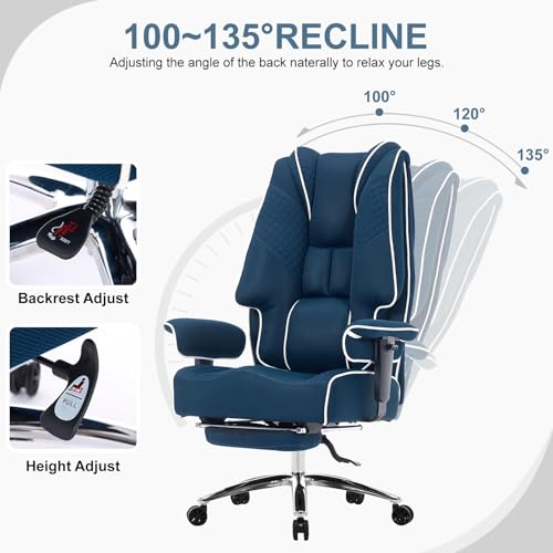EXCEBET Big and Tall Executive Office Chair 400lbs Wide Seat, Mesh Grey | Retractable footrest, 135° recline, Lumbar support, Ergonomic high back, Breathable mesh, Thick cushion, Padded armrests - color: Mesh Blue